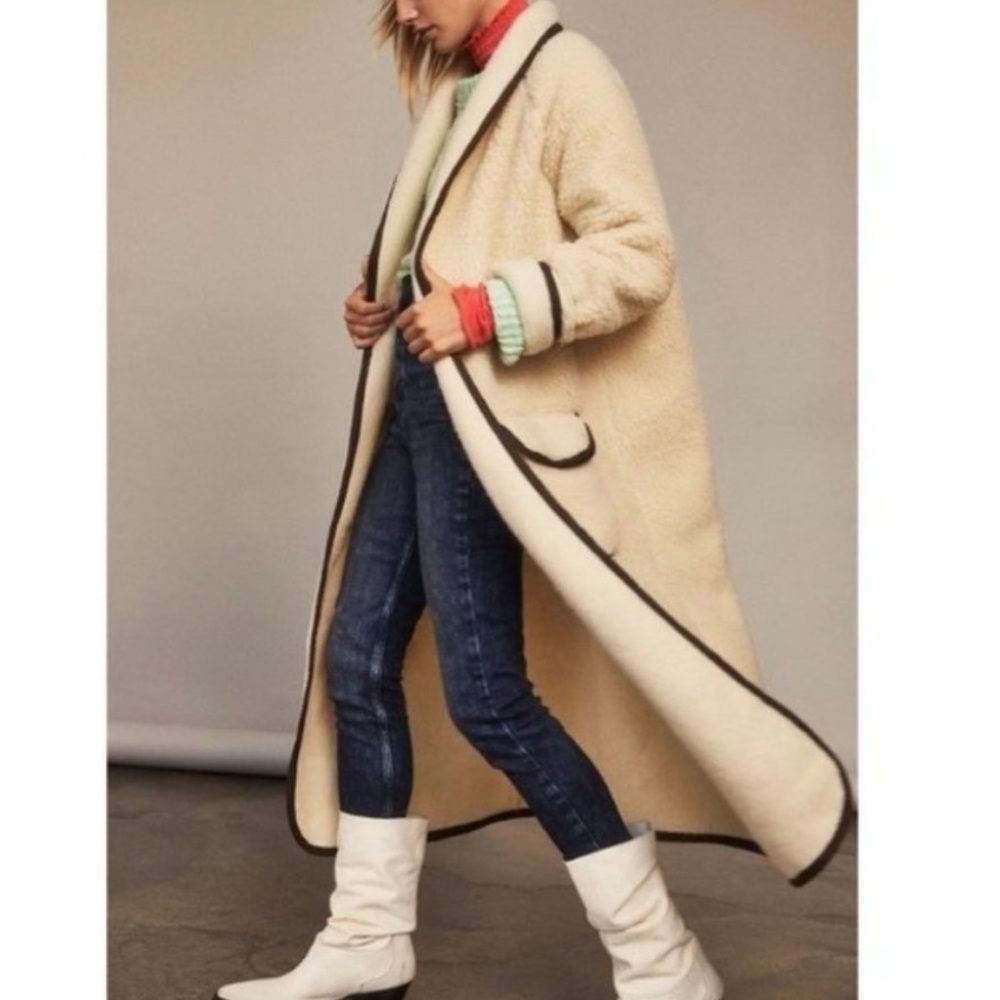 Free People Irresistable Teddy Faux Sherpa Fleece Cardi Maxi Duster Coat Jacket - Picture 13 of 16